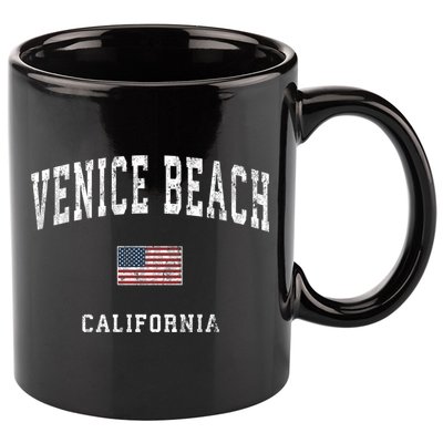 Venice Beach California Ca Vintage American Flag Sports 11oz C Handle Ceramic Mug