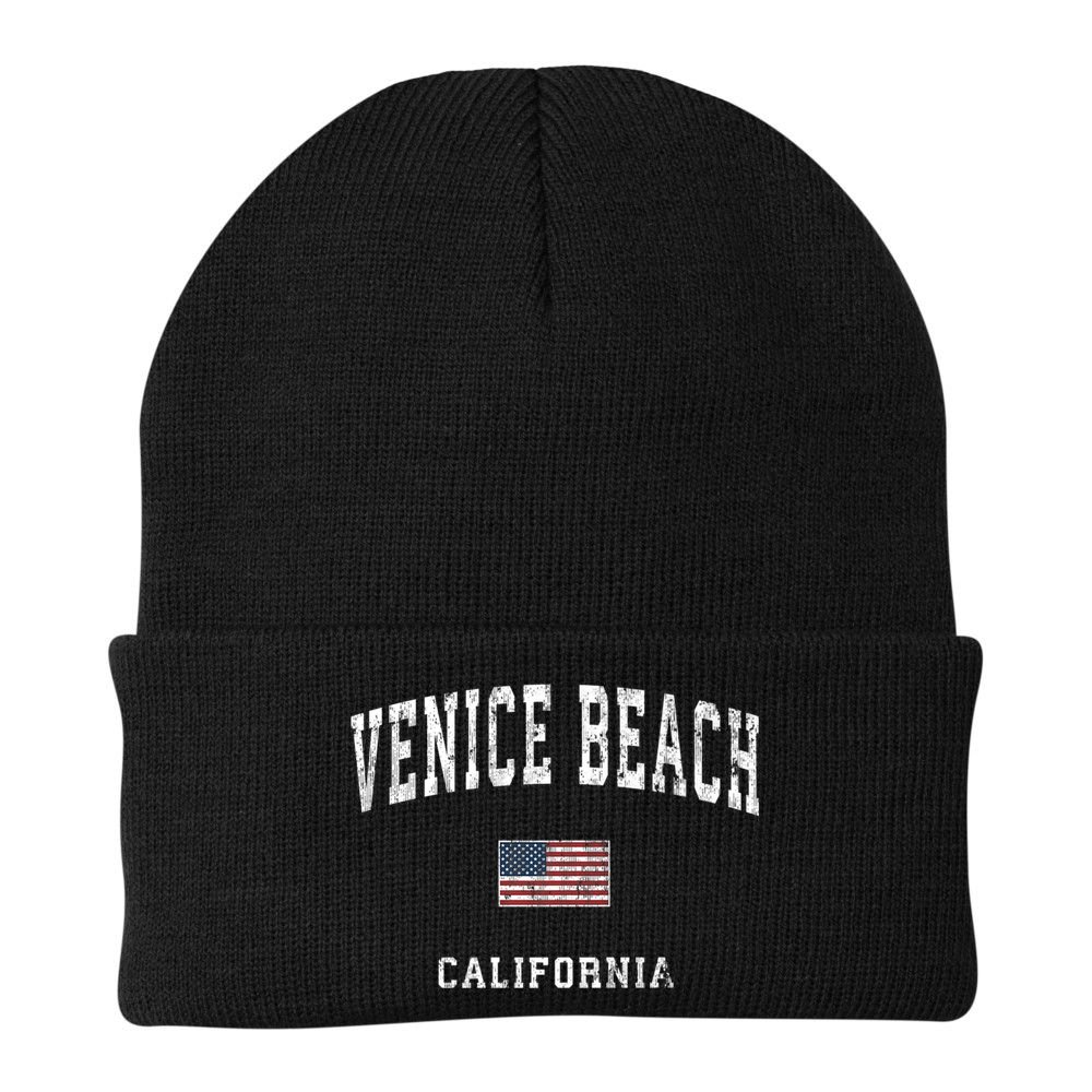 Venice Beach California Ca Vintage American Flag Sports Beanie