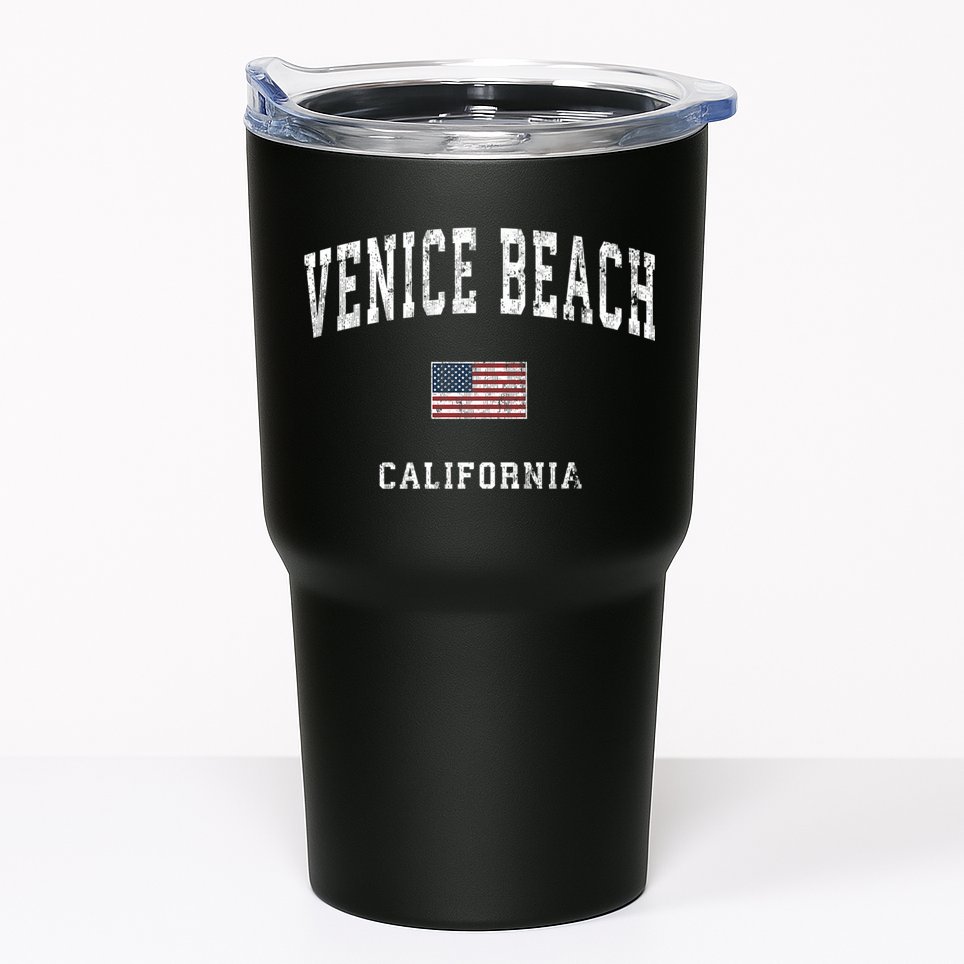 Venice Beach California Ca Vintage American Flag Sports Tumbler