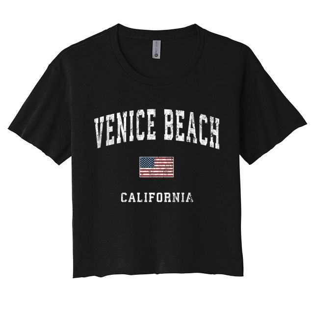 Venice Beach California Ca Vintage American Flag Sports Crop Top