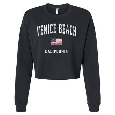 Venice Beach California Ca Vintage American Flag Sports Cropped Pullover Crew