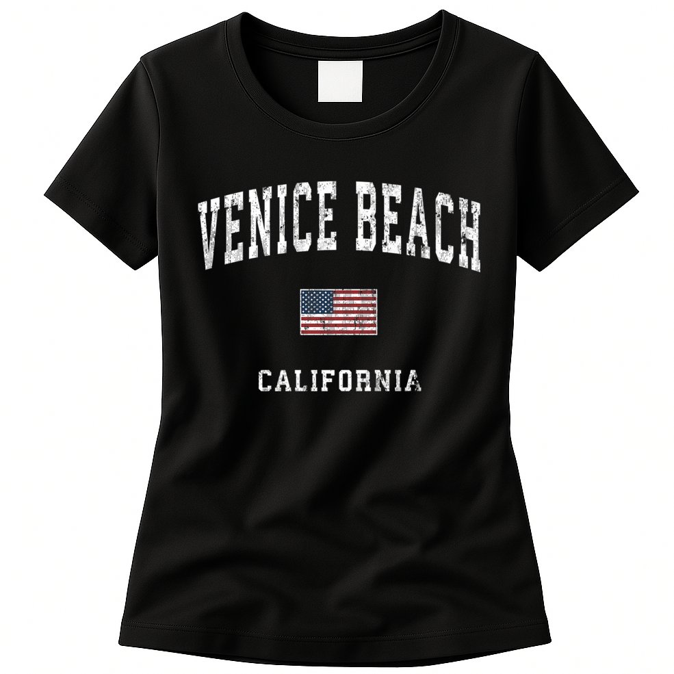 Venice Beach California Ca Vintage American Flag Sports Womens T-Shirt