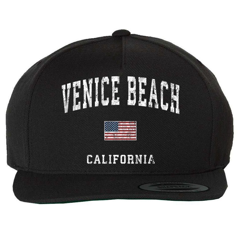 Venice Beach California Ca Vintage American Flag Sports Wool Snapback Cap