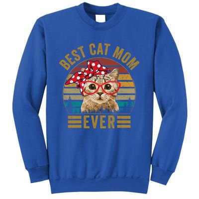 Vintage Best Cat Mom Ever Cat With Red Bandana Red Glasses Great Gift Sweatshirt