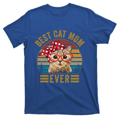 Vintage Best Cat Mom Ever Cat With Red Bandana Red Glasses Great Gift T-Shirt