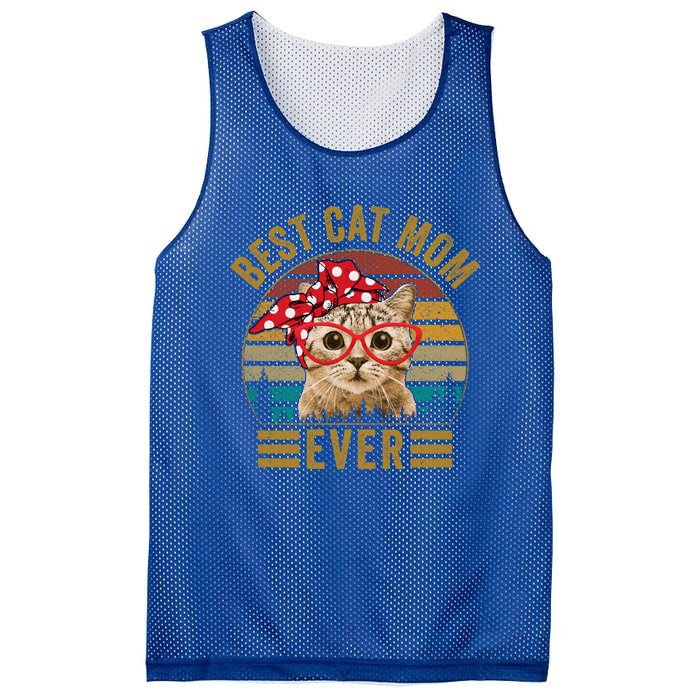 Vintage Best Cat Mom Ever Cat With Red Bandana Red Glasses Great Gift Mesh Reversible Basketball Jersey Tank