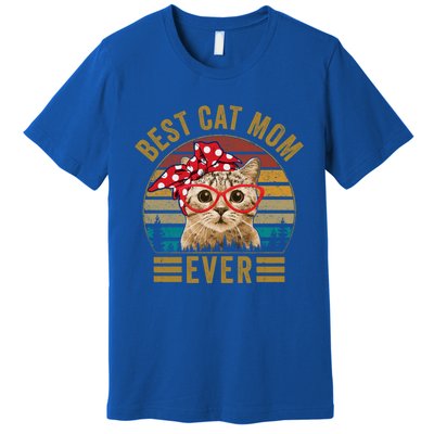 Vintage Best Cat Mom Ever Cat With Red Bandana Red Glasses Great Gift Premium T-Shirt