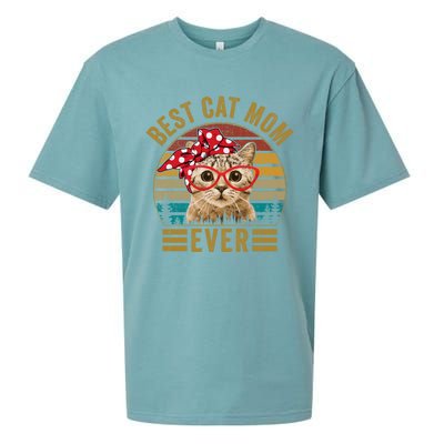 Vintage Best Cat Mom Ever Cat With Red Bandana Red Glasses Great Gift Sueded Cloud Jersey T-Shirt