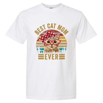 Vintage Best Cat Mom Ever Cat With Red Bandana Red Glasses Great Gift Garment-Dyed Heavyweight T-Shirt