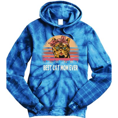 Vintage Best Cat Mom Ever Gift Tie Dye Hoodie