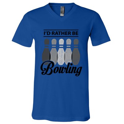 Vintage Bowling Cool Gift ID Rather Be Bowling Meaningful Gift V-Neck T-Shirt