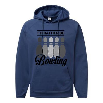 Vintage Bowling Cool Gift ID Rather Be Bowling Meaningful Gift Performance Fleece Hoodie