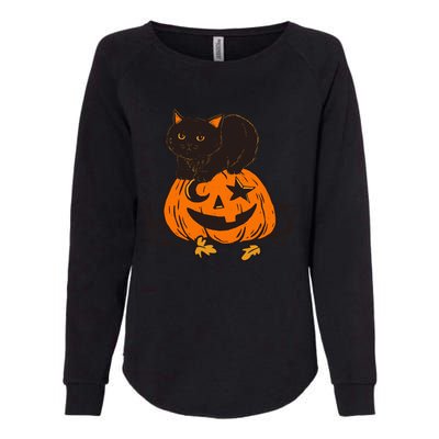 Vintage Black Cat Scary Pumpkin Vintage Halloween Costume Cool Gift Womens California Wash Sweatshirt