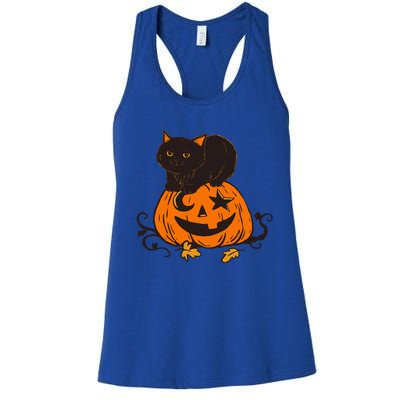 Vintage Black Cat Scary Pumpkin Vintage Halloween Costume Cool Gift Women's Racerback Tank