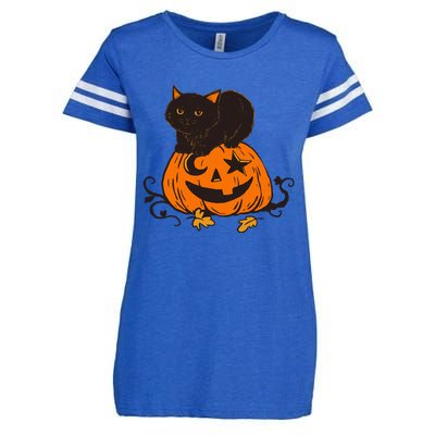 Vintage Black Cat Scary Pumpkin Vintage Halloween Costume Cool Gift Enza Ladies Jersey Football T-Shirt