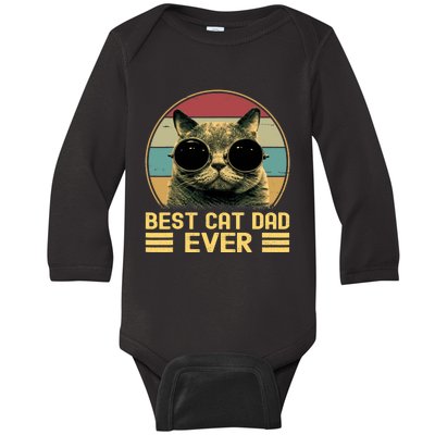 Vintage Best Cat Dad Ever Funny For Cat Lover, Cat Dad Baby Long Sleeve Bodysuit