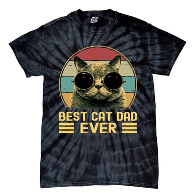 Vintage Best Cat Dad Ever Funny For Cat Lover, Cat Dad Tie-Dye T-Shirt