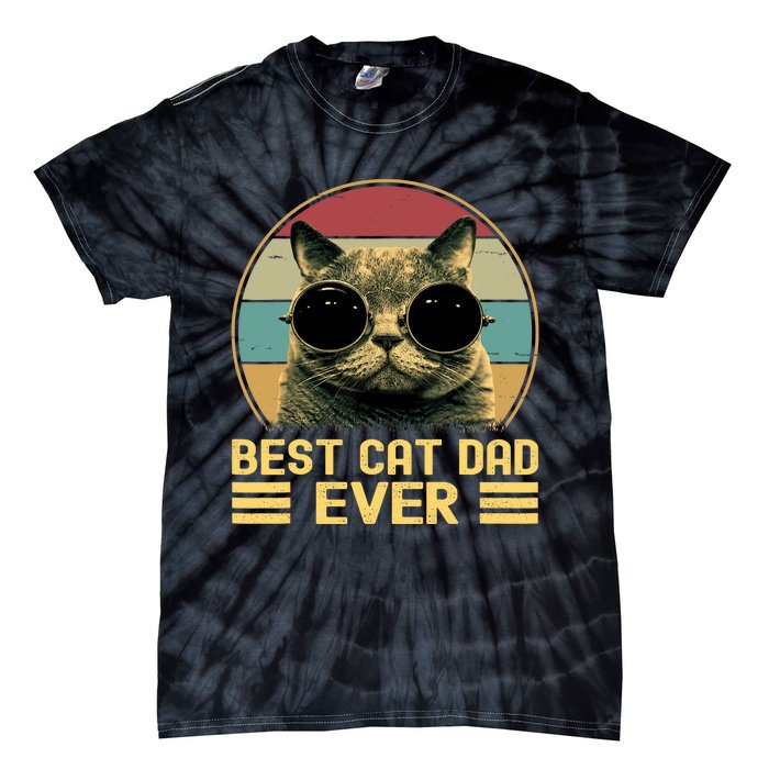 Vintage Best Cat Dad Ever Funny For Cat Lover, Cat Dad Tie-Dye T-Shirt