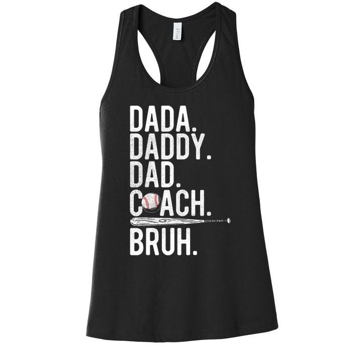 Vintage Baseball Coach Dad Fathers Day Funny Family Humor Women's Racerback Tank