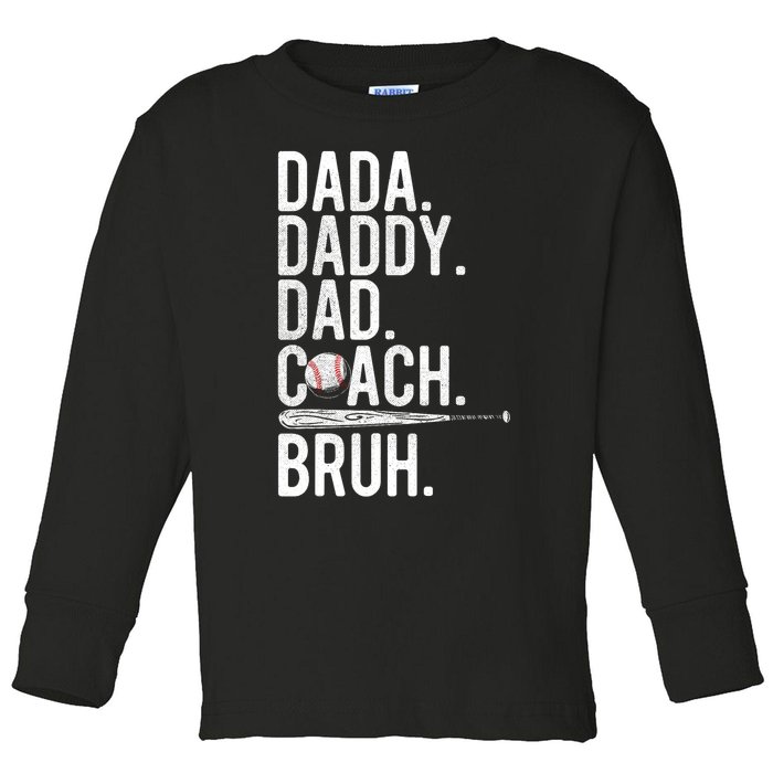 Vintage Baseball Coach Dad Fathers Day Funny Family Humor Toddler Long Sleeve Shirt