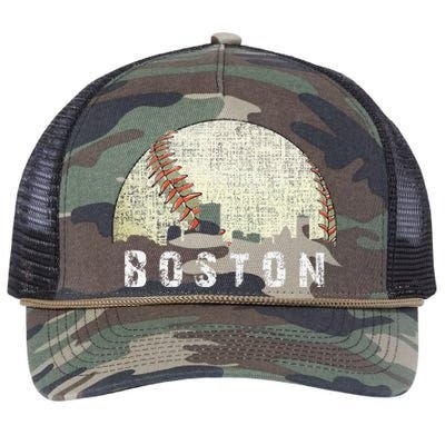 Vintage Boston Cityscape Baseball Lover Retro Rope Trucker Hat Cap