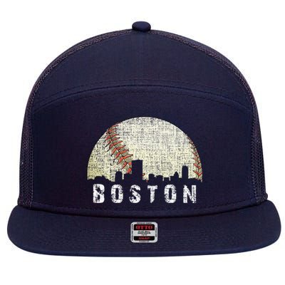 Vintage Boston Cityscape Baseball Lover 7 Panel Mesh Trucker Snapback Hat