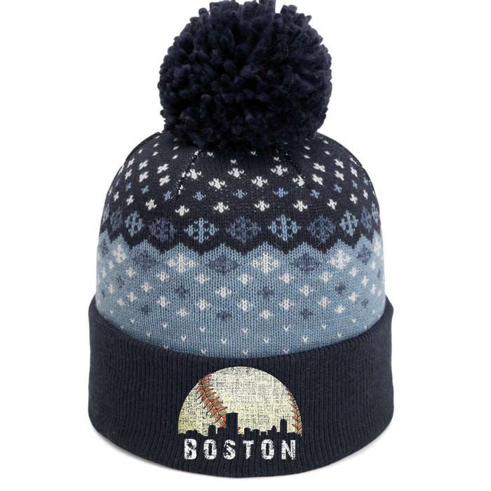 Vintage Boston Cityscape Baseball Lover The Baniff Cuffed Pom Beanie