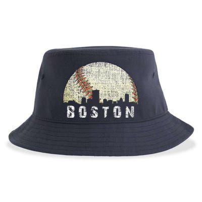 Vintage Boston Cityscape Baseball Lover Sustainable Bucket Hat