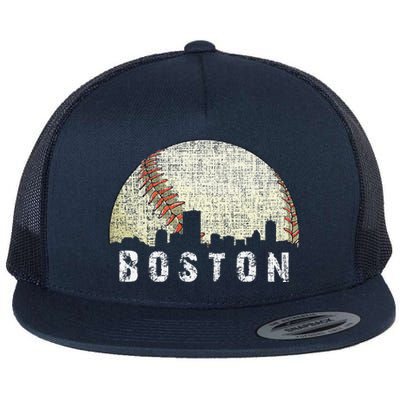 Vintage Boston Cityscape Baseball Lover Flat Bill Trucker Hat