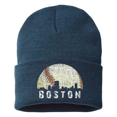 Vintage Boston Cityscape Baseball Lover Sustainable Knit Beanie