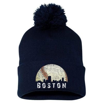 Vintage Boston Cityscape Baseball Lover Pom Pom 12in Knit Beanie