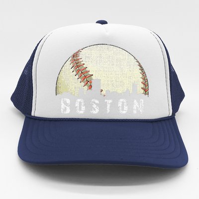 Vintage Boston Cityscape Baseball Lover Trucker Hat