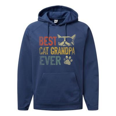 Vintage Best Cat Grandpa Ever Shirt Cat Grandpa Father's Day Performance Fleece Hoodie