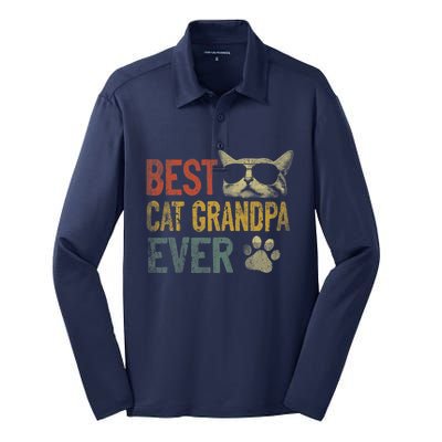 Vintage Best Cat Grandpa Ever Shirt Cat Grandpa Father's Day Silk Touch Performance Long Sleeve Polo