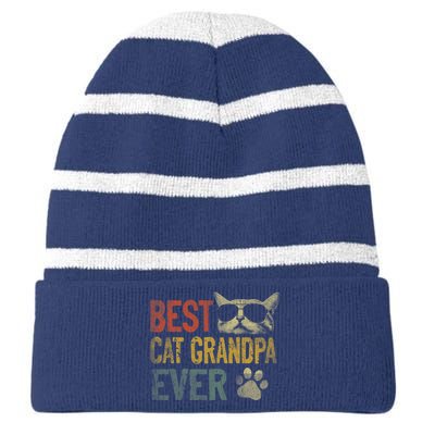 Vintage Best Cat Grandpa Ever Shirt Cat Grandpa Father's Day Striped Beanie with Solid Band