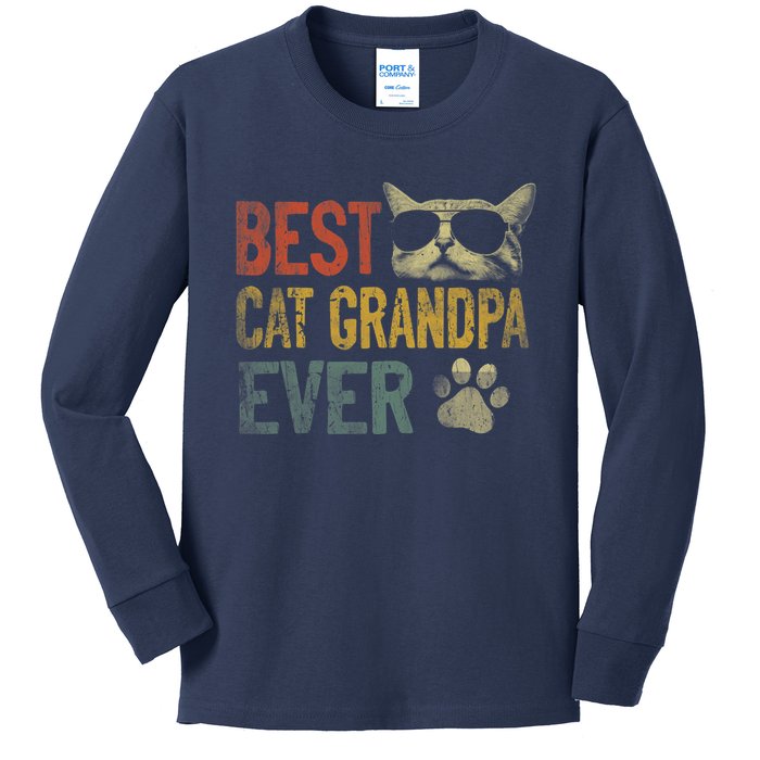 Vintage Best Cat Grandpa Ever Shirt Cat Grandpa Father's Day Kids Long Sleeve Shirt