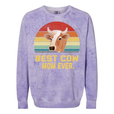 Vintage Best Cow Mom Ever Long Colorblast Crewneck Sweatshirt