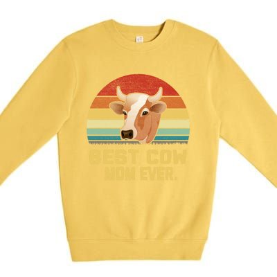 Vintage Best Cow Mom Ever Long Premium Crewneck Sweatshirt