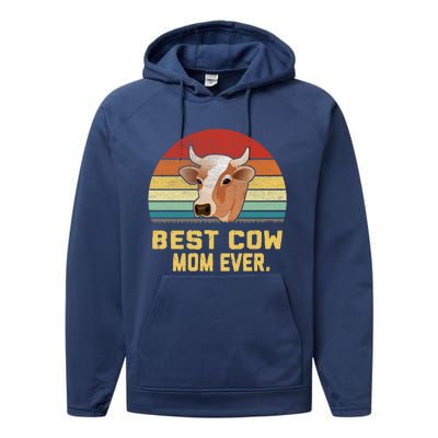 Vintage Best Cow Mom Ever Long Performance Fleece Hoodie