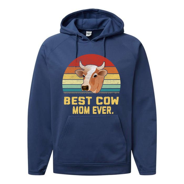 Vintage Best Cow Mom Ever Long Performance Fleece Hoodie