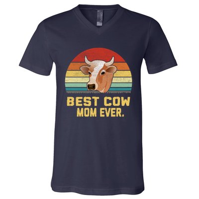 Vintage Best Cow Mom Ever Long V-Neck T-Shirt