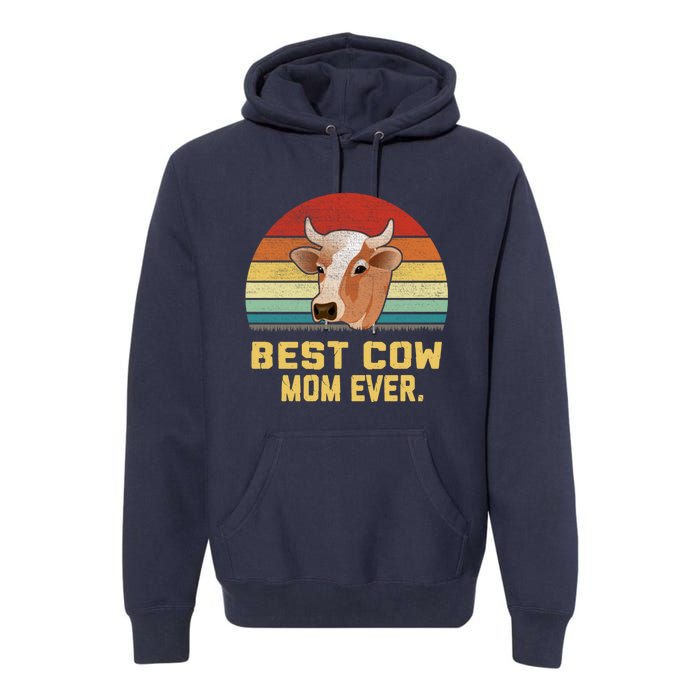 Vintage Best Cow Mom Ever Long Premium Hoodie