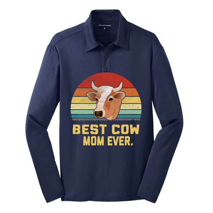 Vintage Best Cow Mom Ever Long Silk Touch Performance Long Sleeve Polo