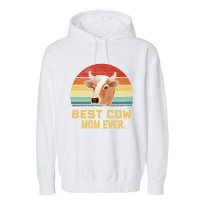 Vintage Best Cow Mom Ever Long Garment-Dyed Fleece Hoodie