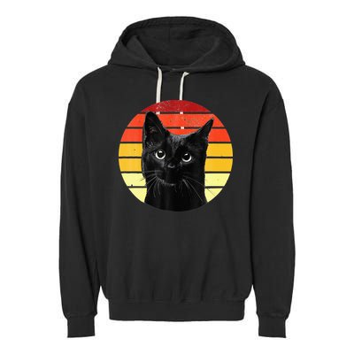 Vintage Black Cat Retro Style Cats Lover Gifts Kitten Lover Garment-Dyed Fleece Hoodie