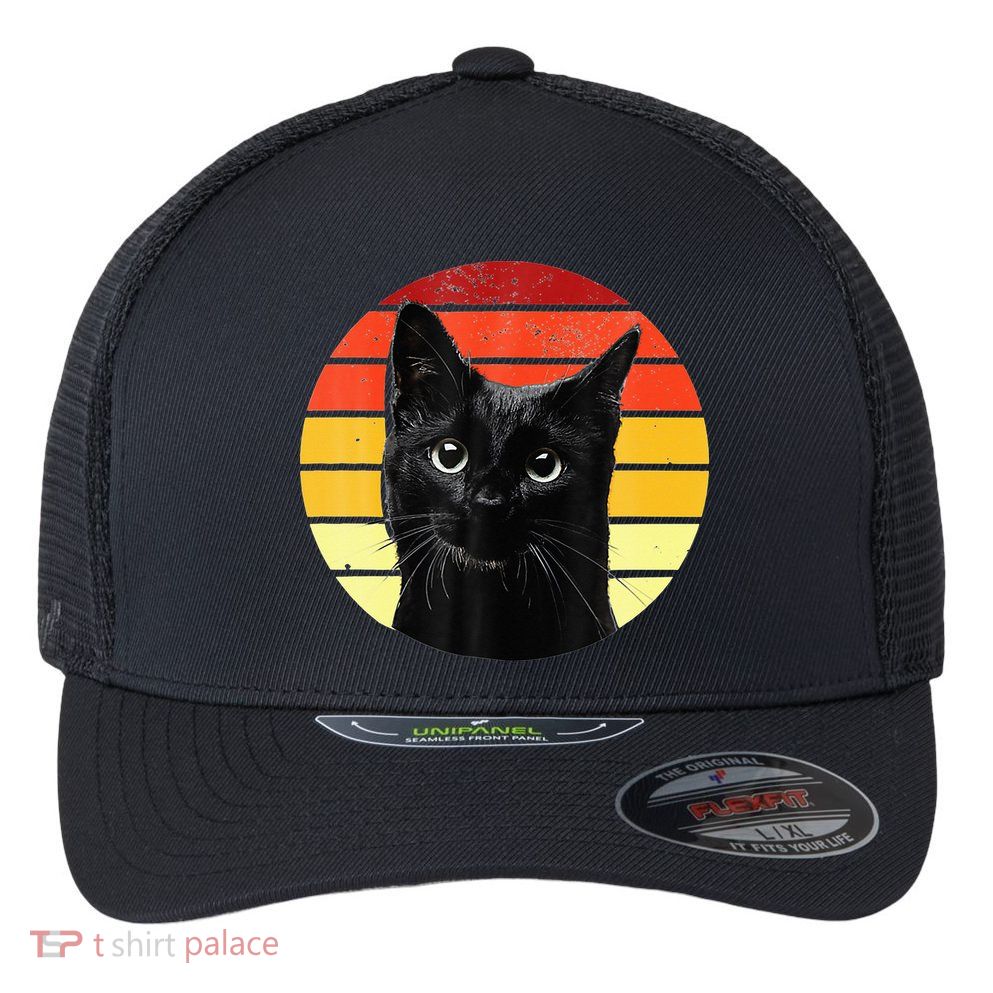 Vintage Black Cat Retro Style Cats Lover Gifts Kitten Lover Flexfit Unipanel Trucker Cap