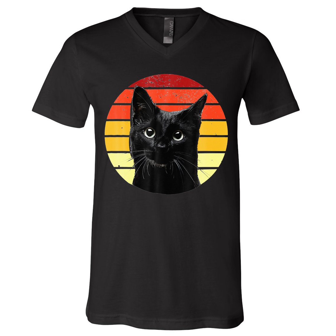 Vintage Black Cat Retro Style Cats Lover Gifts Kitten Lover V-Neck T-Shirt