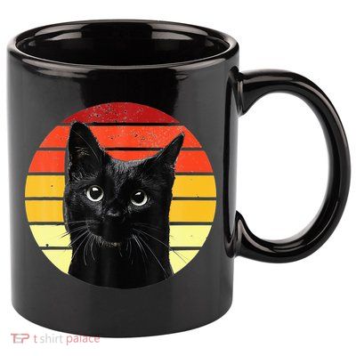 Vintage Black Cat Retro Style Cats Lover Gifts Kitten Lover 11oz C Handle Ceramic Mug
