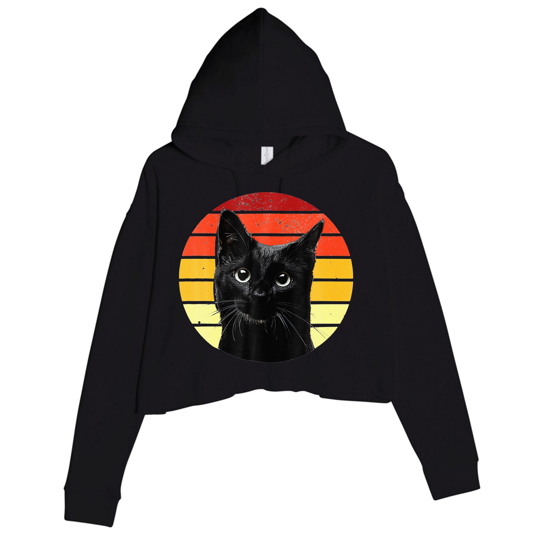 Vintage Black Cat Retro Style Cats Lover Gifts Kitten Lover Crop Fleece Hoodie