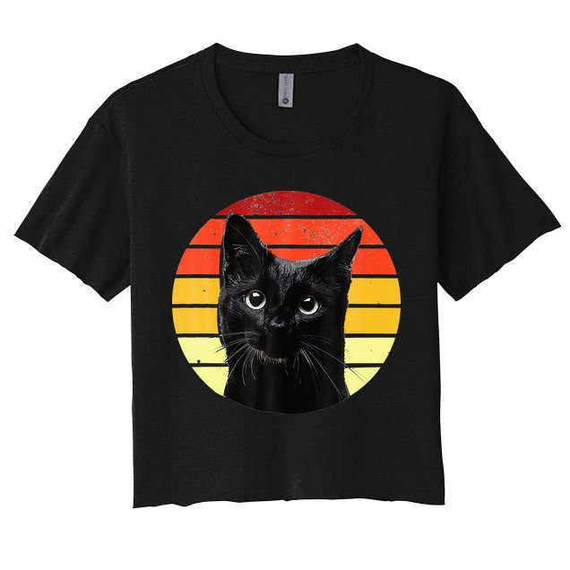 Vintage Black Cat Retro Style Cats Lover Gifts Kitten Lover Crop Top